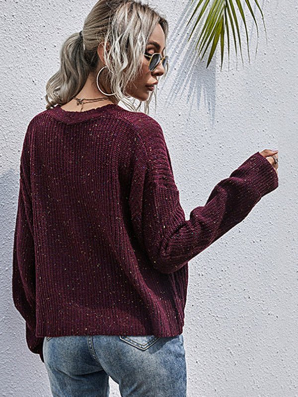 New style lazy style knitted forest style solid color dot long - sleeved sweater jacket - Outerwear
